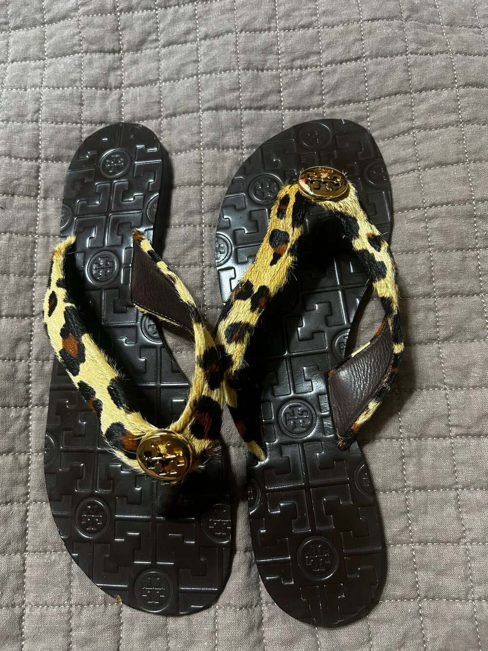 Tory Burch Ponyhair Animal Print Flip Flops - Brown Sandals, Shoes - WTO830874